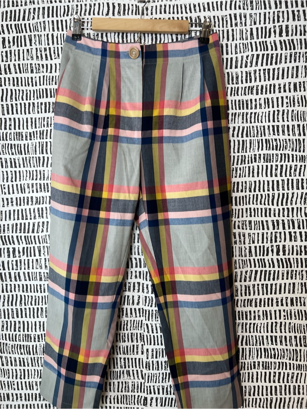 Cory Lynn Calter Plaid Cropped Trousers Pastel Madras High Rise Pants - Picture 4 of 14